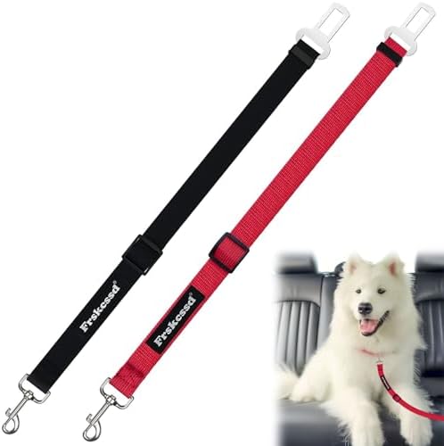 2 PCS Dog Seat Belt for Car Frskcssd Adjustable Dog Car Harness Heavy Duty Nylon Dogs Safety Seat Belt (Black+Red) by Frskcssd