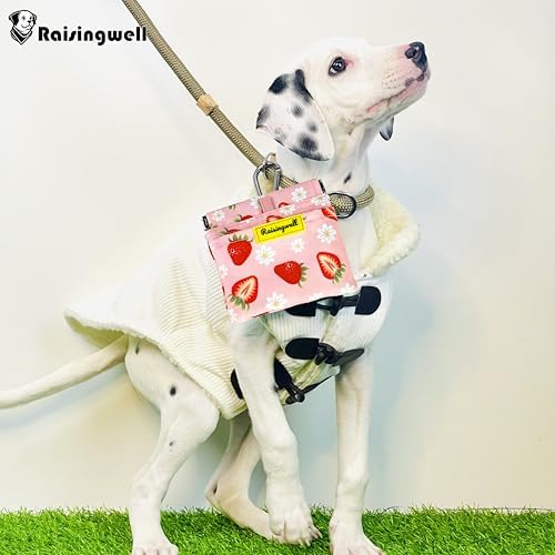 Dog Treat Pouch,Cotton Pocket Sized Training Holder, Hand Free Walking Funny Bag with Carabiner, Self-Closing Pet Feed Snack Reward, Behavior Aids for Puppy Travel or Outdoor Use（Strawberry） - Image 6