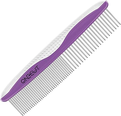 Dog Comb, OneCut Pet Grooming Tool for Removing Tangles Knots and Matted Fur, Wide and Narrow Teeth Comb Design for Dogs and Cats (Purple) by OneCut
