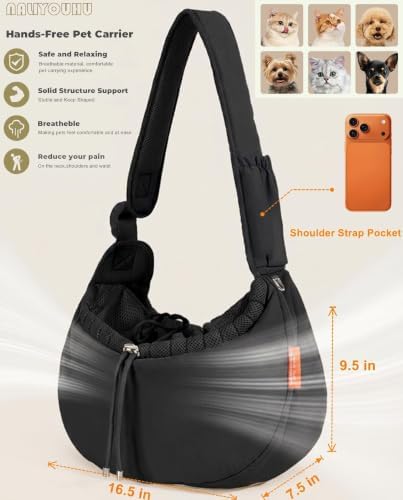 Pet Sling Carrier for Small Dogs & Cats up to 15 lbs,Puppy Carrier Purse with Storage Pocket,Hands-Free Pet Carrier Bag for Travel,Adjustable Shoulder Strap,Machine Washable - Image 2