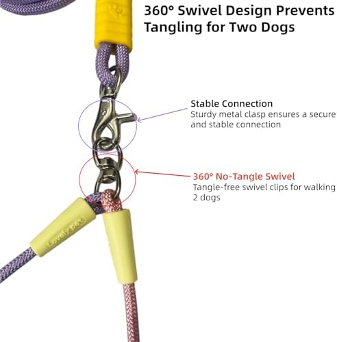 Double Dog Leash for 2 Small Dogs, 4ft Stylish No Tangle 360° Swivel Dual Pet Leash with Bubble Foam Handle, Pink Purple Gradient Walking Accessory for Girls & Pet Lovers - Image 3