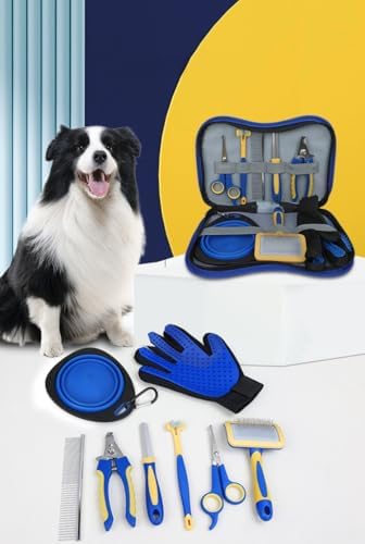 TSINGS Pet Grooming Tools 8-Piece Kit with Hair Comb, Steel Comb, Nail Clipper, File, Hair Clipper, Toothbrush, Bowl and Hair Removal Gloves by Unknown