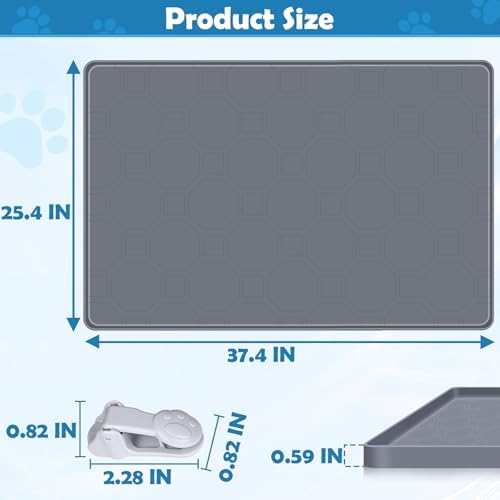 Dog Pee Pad Holder, Dog Potty Tray Silicone Puppy Pad Holder Tray Fits for 37.4" x 25.4" Training Pads, Puppy Potty Tray With 4 Clamps No Spill Raised Lip High Edge for Floor Protection (Grey) - Image 2
