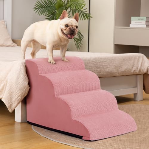 4-Step Dog Stairs for Bed or Couch, Pink Pet Ramp for Small Dogs, Cats - Image 4