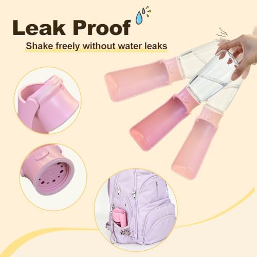 Foldable Dog Water Bottle, 19 oz Leak Proof Portable Dispenser (Pink) - Image 4