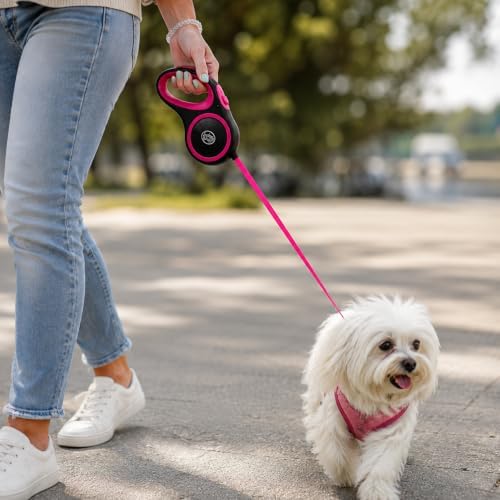 Retractable Dog Leash, 44 LBS /16FT Long, Small & Medium Dogs, Pink - Image 3