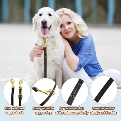 LWBMG Leather Dog Leash 8ft, Multi Function 6 in 1 Leather Leashes for Dogs, Hands Free, Crossbody, Adjustable Waist Belt, Double Ended Training Leash for Medium Large Dogs Black - Image 3