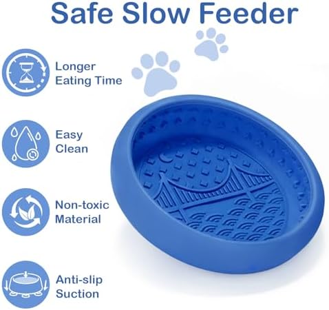 Dog Lick Bowl, BPA Free Silicone Slow Feeder Licking Mat with Strong Suction for Dog, Non-Slip Freeze Licking Bowl for Anxiety Relief & Boredom, Dishwasher(Blue, Small) - Image 2