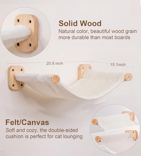 Cat Wall Shelves Set of 4, with 1 Floating Fabric Hammock, 2 Ladders with 4 Steps Each & 1 Flat Shelf – Wall Mounted Bed Furniture & Climber for Large Cats, Indoor Playground - Image 5