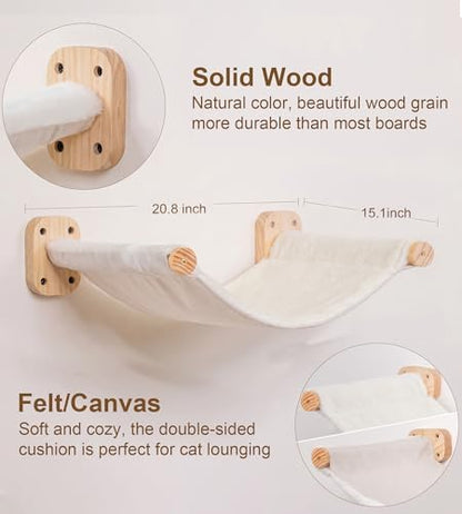 Cat Wall Shelves Set of 4, with 1 Floating Fabric Hammock, 2 Ladders with 4 Steps Each & 1 Flat Shelf – Wall Mounted Bed Furniture & Climber for Large Cats, Indoor Playground - Image 5