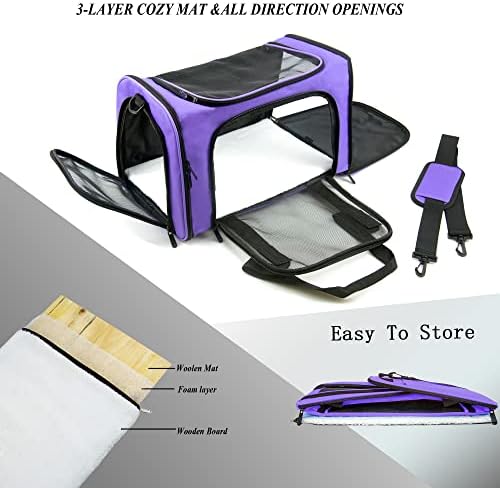 Soft Sided Carrier for Small Medium Cats Dogs,TSA Airline Approved Collapsible Travel Pet Carrier Medium Purple - Image 2