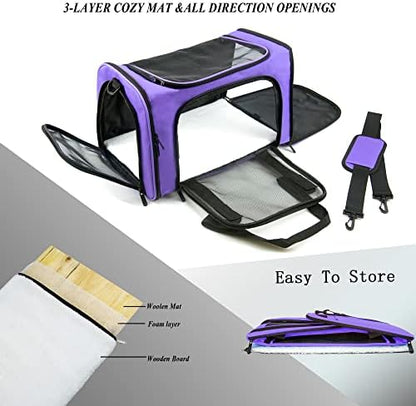 Soft Sided Carrier for Small Medium Cats Dogs,TSA Airline Approved Collapsible Travel Pet Carrier Medium Purple - Image 2