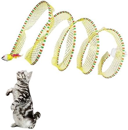 Andiker Spiral Tunnel for Cats, 21.45” Collapsible Cat Tunnel with Feather Toy and Plush Mouse Interactive Cat Toys for Indoor Cats to Relieve Boredom for Kitten (Yellow) by Andiker-ServingforYou