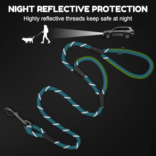 Dog Leash Heavy Duty 4/5/6ft XiaZ 2 Handles Dog Leashes for Medium Large Dogs 1/2 Inch 1000lb Strength Reflective PVC Waterproof-Handles Metal Hook Dual-Handle Rope Leash Nighttime Safety - Image 3
