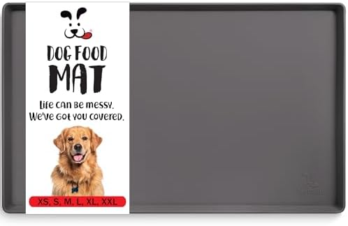 DogBuddy Dog Food Mat – Waterproof Dog Bowl Mat for Food and Water, Silicone Pet Feeding Mats for Floors, Non-Slip Placemat with High Edges for Dogs Bowls, Puppy Essentials (L: 24" x 16", Shadow) by DogBuddy