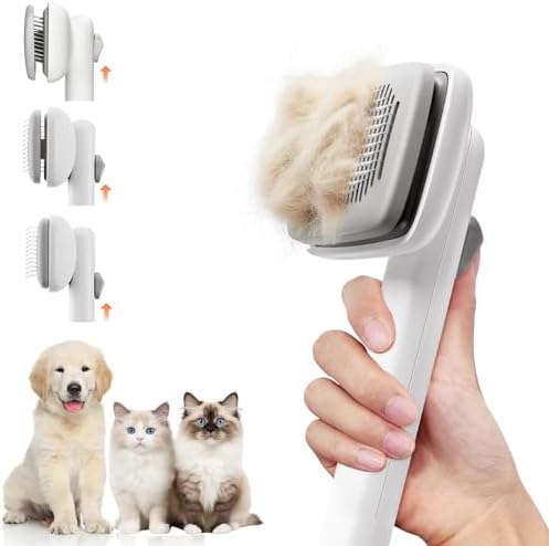 Cat Brush for Shedding, Industry-First Adjustable Cat Brushes for Indoor Cats, Self-Cleaning Slicker brush, 264 Skin-Friendly Needles for Long or Short Haired Dogs, Perfect for Deshedding & Massaging by Hopezone