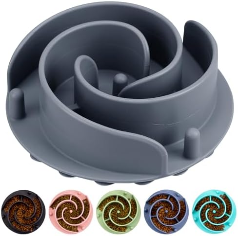Slow Feeder Dog Bowls Insert, Bestalk Soft Silicone Slow Eating Feeder Insert with Suction Cups for Small, Medium and Large Dogs, Fit into Basic and Elevated Dog Bowls, Grey by BESTALK