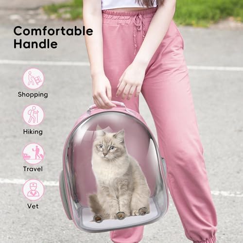 Cat Backpack, Airline Approved Bubble Carrying Bag for Small Medium Dogs Cats, Space Capsule Pet Carrier Dog Hiking Backpack Travel Carrier (Pink) - Image 2
