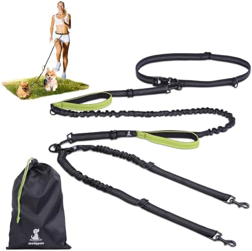SparklyPets Hands Free Dual Dog Leash, Small (Green) by SparklyPets