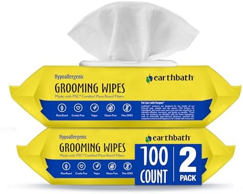earthbath Hypo-Allergenic Grooming Wipes, Made in USA, 100 Count (2 Pack) by earthbath