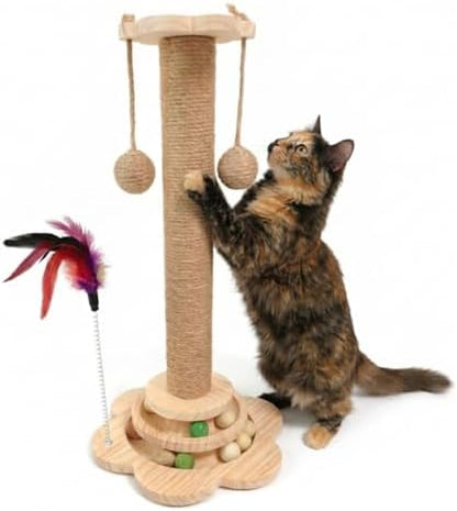 Cat Scratching Post 15" with Sisal Rope, Ball Track Base & Dangling Toys by Unknown