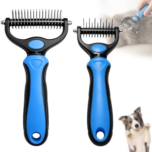Dematting Comb for Dogs and Cats, Undercoat Rake Pet Brush for Long Hair, Deshedding Dog Brush Removes Tangles Knots and Loose Fur, Grooming Tool for Thick Coats by Unknown