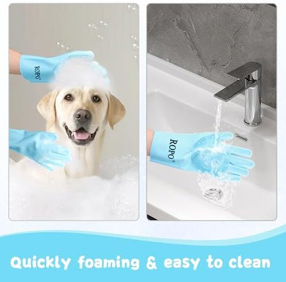 ROPO silicone gloves for pet grooming, multi-functional gloves for pet hair shedding, bathing, and massage (Blue) - Image 5
