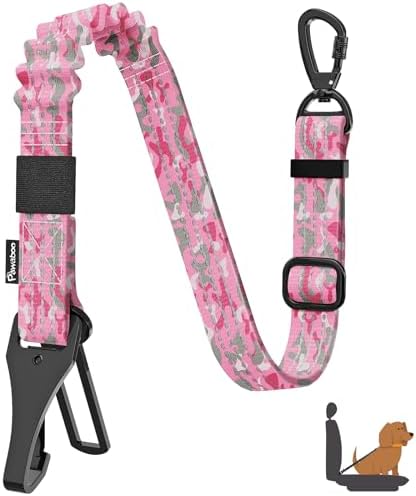 Pawaboo Dog Car Seat Belt– Reflective & Adjustable Dogs Cars Harness Leash with 360° Lockable Buckle, Shockproof Dogs Tether Bungee for Safe Travel, Pink Camouflage by Pawaboo