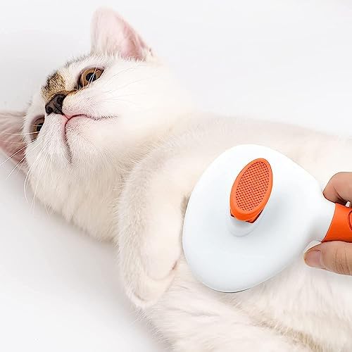 Cat Brushes for Indoor Cats, Dog Brush for Shedding with Metal Cat Comb, Self Cleaning Pet Hair Brush with Release Button for Grooming Kitten(Orange) - Image 6