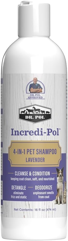 Dr. Pol Incredi-Pol 4-in-1 Pet Shampoo | Cleanse, Condition, Detangle & Deodorize | Luxurious Grooming for a Soft, Silky Coat | Lavender | 16 oz by DrPol
