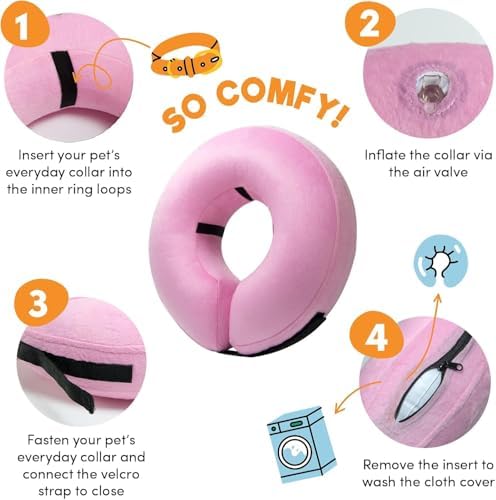 BENCMATE Inflatable Dog Cone Collar Alternative After Surgery Medium+,Pink - Image 2