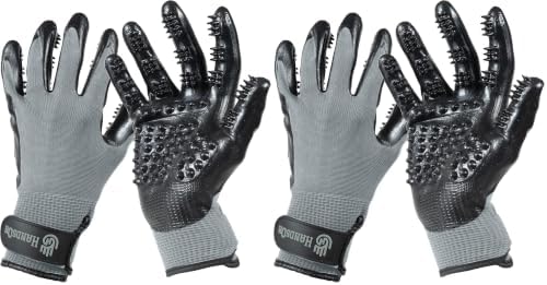 H HANDSON Pet Grooming Gloves - Patented #1 Ranked, Award Winning Shedding, Bathing, & Hair Remover Gloves - Gentle Brush for Cats, Dogs, and Horses (Grey, Small) (Pack of 2) by HandsOnPatentedOriginalGroomingBathingGloves