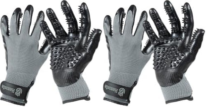 H HANDSON Pet Grooming Gloves - Patented #1 Ranked, Award Winning Shedding, Bathing, & Hair Remover Gloves - Gentle Brush for Cats, Dogs, and Horses (Grey, Small) (Pack of 2) by HandsOnPatentedOriginalGroomingBathingGloves