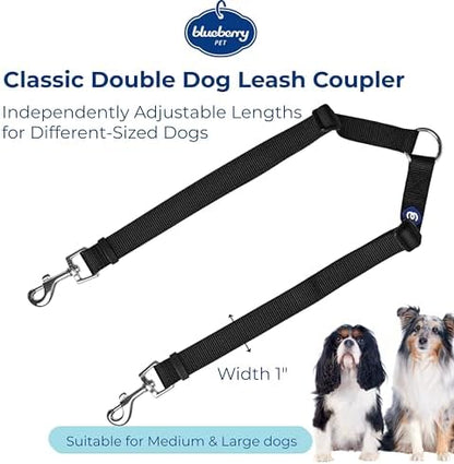 Blueberry Pet Essentials Durable Classic Double Dog Leash Coupler, Black, Medium/Large, Dual Walking & Training Leashes for Two Dogs - Image 3