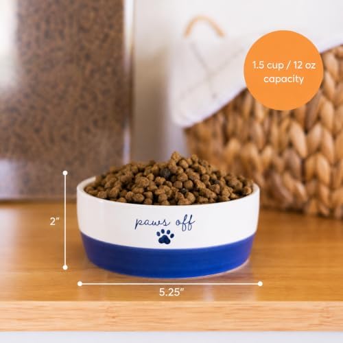 Pearhead Ceramic Cat Bowl, Holds 12 oz, Navy Blue “Paws Off” Design - Image 3
