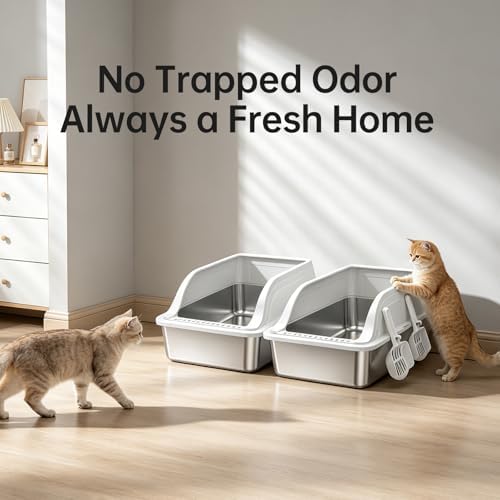 High-Sided Stainless Steel XL Cat Litter Box for Cats - Image 7
