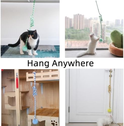 3Pcs Cat Spring Toys with Ball Hanging Kitten Toys Pets Interactive Toy Cat Ball Toys with Bell Long Tail Elastic Soft Plush Cat Toys for Indoor Kitten and Cats (yellowbluegreen, 3pcs) - Image 6