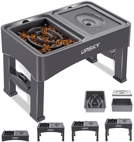 UPSKY 2-in-1 Elevated Dog Bowls Set with 4 Height Adjustable Stand, Gray by UPSKY