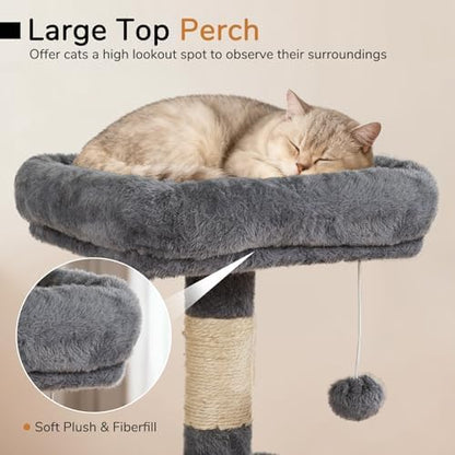 DORTALA Cat Tree for Indoor Cats, 44" Modern Cat Tower with Top Perch, Condo, Hammock, Sisal Scratching Posts, Dangling Balls, Platforms, Multi-Level Pet Climbing Furniture Playground (Grey) - Image 5