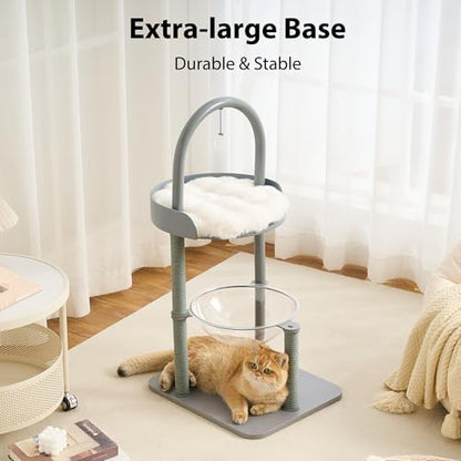 34" Modern Cat Tree Furniture for Indoor Small & Medium Cats, Minimalist Cat Tower with Scratching Posts, Wood Platforms, Capsule Perch, Stable Steel Frame & Washable Cushion, Dove Gray - Image 6