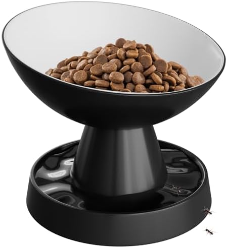 Raised Cat Food Bowl, Ceramic 15° Tilted Cat Bowl(Black) by Pawinner