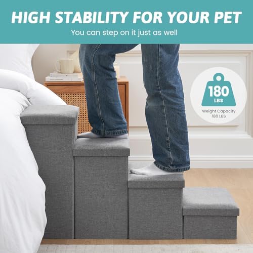 COZY KISS Dog Stairs with Storage, 22" H Wider Dog Steps, 4-Step - Image 4
