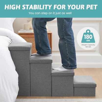 COZY KISS Dog Stairs with Storage, 22" H Wider Dog Steps, 4-Step - Image 4