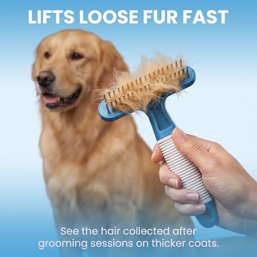POODLIE Poodle Pet Dog Grooming Rake | Dematting Tool with Stainless Steel Shedding Comb for Pets | 2 Rows of Pins Gently Remove Loose or Tangled Hair from Undercoat (Blue) - Image 3