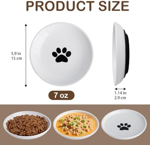 Cat Food Bowl Set of 3,Ceramic Cat Bowls,Anti Whisker Fatigue Cats Bowl Set,5.9 Inches Shallow Wide Kitten Plates with Silicone Base for Wet/Dry Food,Indoor Pets(Paw) - Image 2