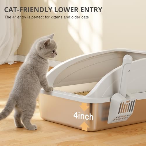 Stainless Steel Cat Litter Box with Lid, Metal Kitty Litter Box with Scoop, Non-Stick Base, Easy to Clean for Cat, Rabbit, Guinea Pigs and Hamsters - Gray - Image 3