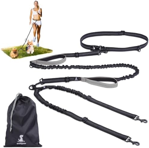 SparklyPets Hands Free Dual Dog Leash, Small (Gray) by SparklyPets