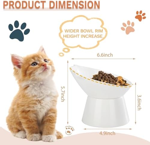 Detachable Elevated Cat Bowls, 15° Tilted Raised Cat Food Bowl Anti-Vomiting, Whisker Friendly, Adjustable Pet cat Dishes for Protecting Spine, Adult Kitten (White) - Image 3