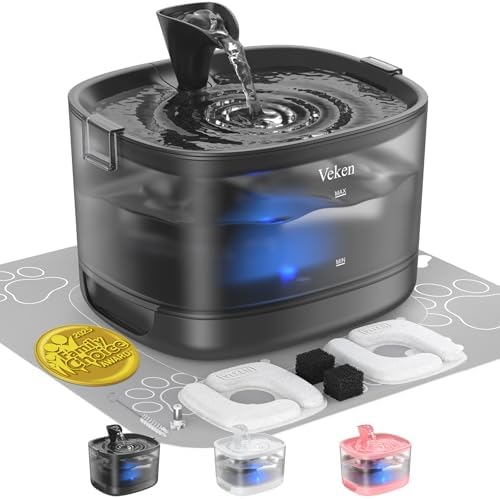 Veken 85oz/2.5L Cat Water Fountain with Detachable Tank & Secure Clips by Veken