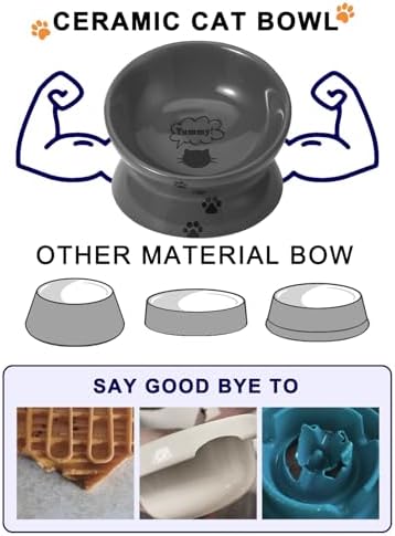 Y YHY Raised Cat Food Bowl, Ceramic Elevated Bowl, Protects Cat's Spine, Anti Vomiting, Backflow Prevention, Grey - Image 4